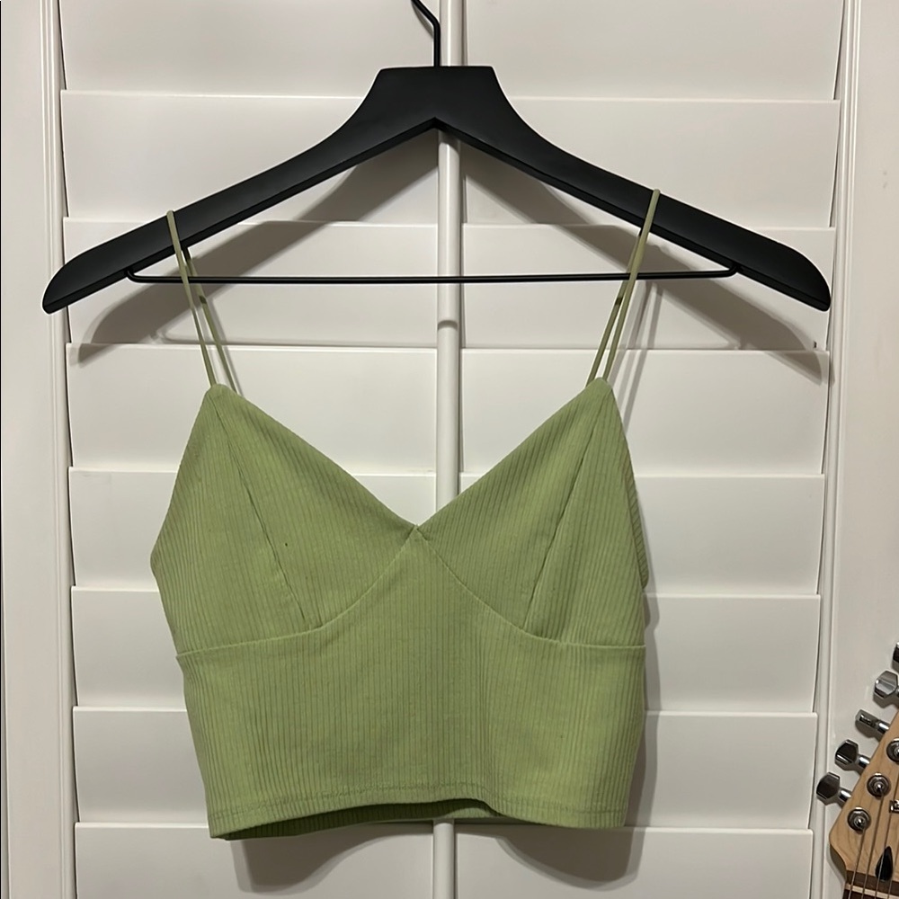 Green Ribbed Women's Crop Top